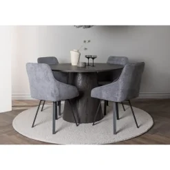 Rundt Spisebordssæt Lanzo med stole Rosie - Sort og Grå