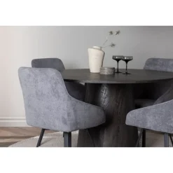 Rundt Spisebordssæt Lanzo med stole Rosie - Sort og Grå
