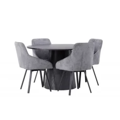 Rundt Spisebordssæt Lanzo med stole Rosie - Sort og Grå