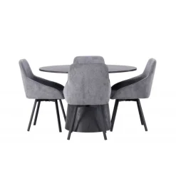 Rundt Spisebordssæt Lanzo med stole Rosie - Sort og Grå