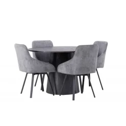 Rundt Spisebordssæt Lanzo med stole Rosie - Sort og Grå