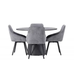 Rundt Spisebordssæt Lanzo med stole Rosie - Sort og Grå