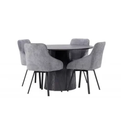 Rundt Spisebordssæt Lanzo med stole Rosie - Sort og Grå
