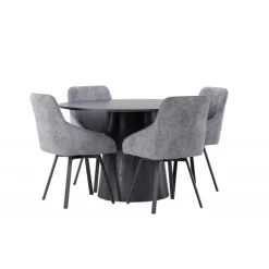 Rundt Spisebordssæt Lanzo med stole Rosie - Sort og Grå