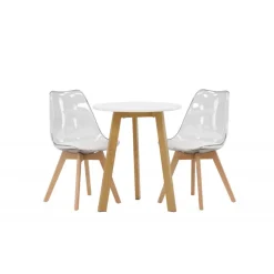 Rundt Spisebordssæt Leonora med stolene Edvin - Transparent og Hvid