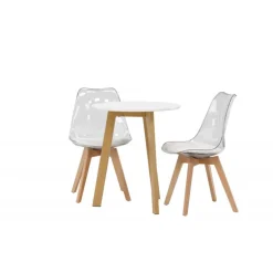 Rundt Spisebordssæt Leonora med stolene Edvin - Transparent og Hvid