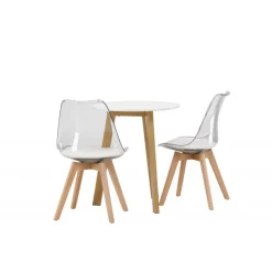 Rundt Spisebordssæt Leonora med stolene Edvin - Transparent og Hvid