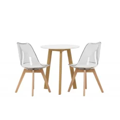 Rundt Spisebordssæt Leonora med stolene Edvin - Transparent og Hvid