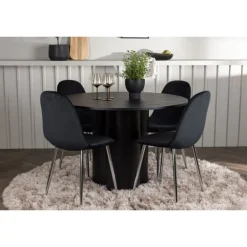 Rundt Spisebordssæt Olivia med stole Polar - Sort
