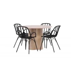 Rundt Spisebordssæt Olivia med stole Dyron - Sort og Hvid