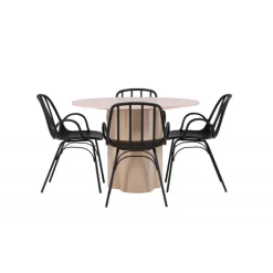 Rundt Spisebordssæt Olivia med stole Dyron - Sort og Hvid