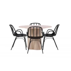 Rundt Spisebordssæt Olivia med stole Dyron - Sort og Hvid