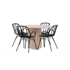 Rundt Spisebordssæt Olivia med stole Dyron - Sort og Hvid