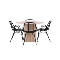 Rundt Spisebordssæt Olivia med stole Dyron - Sort og Hvid