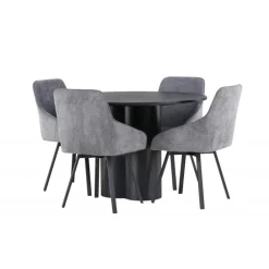 Rundt Spisebordssæt Olivia med stole Rosie - Sort og Grå