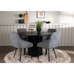 Rundt Spisebordssæt Olivia med stole Rosie - Sort og Grå