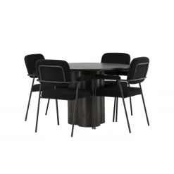 Rundt Spisebordssæt Olivia med stole Yesterday - Sort og Mocca