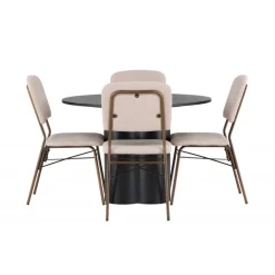 Rundt Spisebordssæt Olivia med stole Seda - Beige og Sort