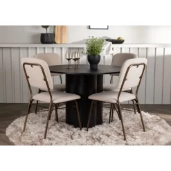 Rundt Spisebordssæt Olivia med stole Seda - Beige og Sort