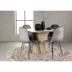 Rundt Spisebordssæt Olivia med stole Eva - Lysegrå og Hvid