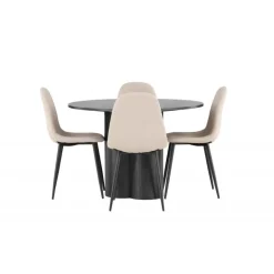 Rundt Spisebordssæt Olivia med stole Polar - Beige og Sort