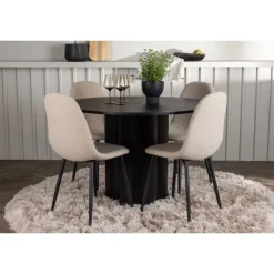 Rundt Spisebordssæt Olivia med stole Polar - Beige og Sort