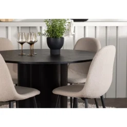 Rundt Spisebordssæt Olivia med stole Polar - Beige og Sort