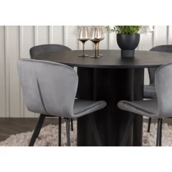 Rundt Spisebordssæt Olivia med stole Lilja - Sort og Grå