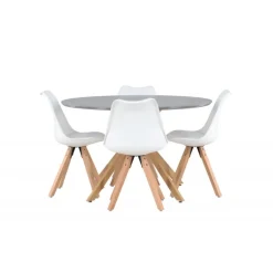 Rundt Spisebordssæt Piazza med stole Zeno - Grå og Hvid