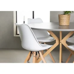 Rundt Spisebordssæt Piazza med stole Zeno - Grå og Hvid