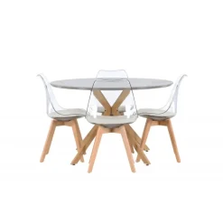 Rundt Spisebordssæt Piazza med stolene Edvin - Grå og Transparent