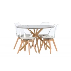 Rundt Spisebordssæt Piazza med stolene Edvin - Grå og Transparent