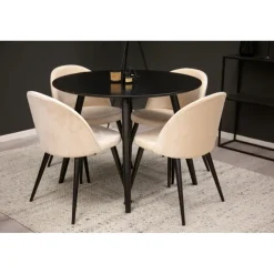 Rundt Spisebordssæt Plaza med stole i fløjl