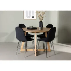 Rundt Spisebordssæt Yadikon med stole Polar - Sort og Brun