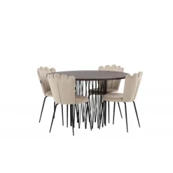 Rundt Spisebordsæt i Sten - Beige og Mocca