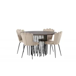 Rundt Spisebordsæt i Sten - Beige og Mocca