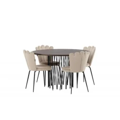 Rundt Spisebordsæt i Sten - Beige og Mocca