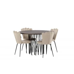 Rundt Spisebordsæt i Sten - Beige og Mocca