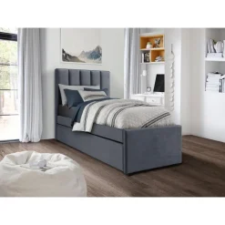 RUSSO 90x200cm udtræksseng med plads til 2 madrasser - Grå velour