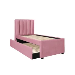 RUSSO 90x200cm udtræksseng med plads til 2 madrasser - Rosa velour