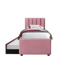 RUSSO 90x200cm udtræksseng med plads til 2 madrasser - Rosa velour