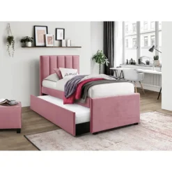 RUSSO 90x200cm udtræksseng med plads til 2 madrasser - Rosa velour