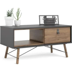 Ry Sofabord med 1 skuffe - Valnødlook/Mat Sort