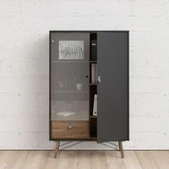 Ry Vitrineskab - Mat Sort/Valnødlook