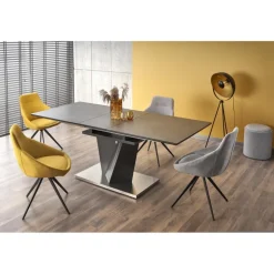 SALVADOR Spisebord med udtræk, - top - MørkeGrå, ben - MørkeGrå