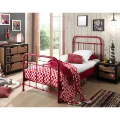 Seng 90 x 200 cm – New York, rød metalramme