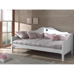 Seng 90 x 200 cm AMORI – hvid dagbænk med romantiske detaljer