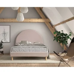 Seng 140 x 200 cm Moon – lyserød bouclé