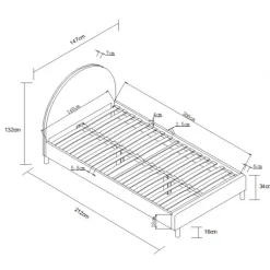 Seng med gavl 140 x 200 – Moon, grå bouclé