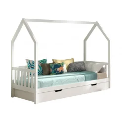 Seng med hustag Cabane 90×200 cm – Hvid (inkl. skuffe)